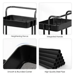 3 Tier Rolling Cart W/Wheels Practical Handle&ABS Storage Basket Organizer Black -Costway GUEST f74932d2 c477 41c4 824d a571b03d0b87