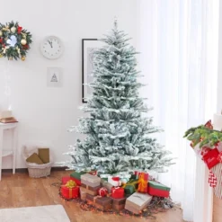 Costway 6/7/8 FT Snow Flocked Artificial Christmas Tree With 661/1119/1447 PVC & PE Tips 500/620/800 LED Lights