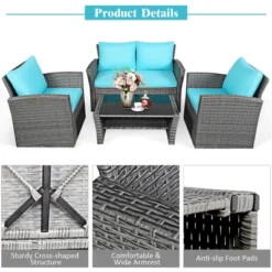 Costway 4PCS Patio Rattan Furniture Set Sofa Table W/Storage Shelf RedGray Cushion -Costway GUEST f779606f 6e1c 4258 9e99 f5da0e375c6e