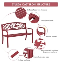 Costway Patio Garden Bench Park Yard Outdoor Furniture Cast Iron Porch Chair Red -Costway GUEST f793f927 3e72 4b81 b345 6ed038f2d5a5