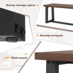 Costway 56.5"L Large Wood Dining Bench With Metal Frame Adjustable Footpads For Kitchen Black/Coffee -Costway GUEST f7c5ed86 98bf 4cb6 bcf1 5b8581151baf