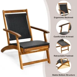 Costway Patio Folding Rattan Lounge Chair Wooden Frame W/ Retractable Footrest -Costway GUEST f7e9c7fd 9ba3 4b86 973e 138d1d050fbc