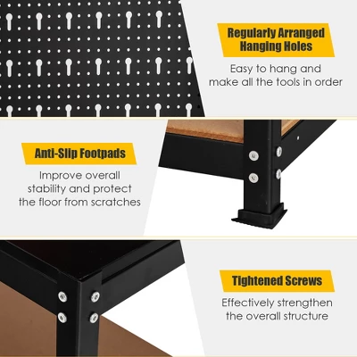 Costway Tool Storage Workbench 4 Shelf Multipurpose Garage Worktable W/Peg Board Hook Kit 10 Costway Tool Storage Workbench 4 Shelf Multipurpose Garage Worktable W/Peg Board Hook Kit - Image 8