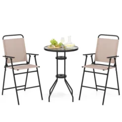 Costway 3PCS Patio Bistro Set Folding Chairs Round Bar Table With 1.6'' Umbrella Hole Yard 21 Costway 3PCS Patio Bistro Set Folding Chairs Round Bar Table With 1.6'' Umbrella Hole Yard -Costway GUEST f884dbc1 95d0 4c95 afcc 5e5ca2aa98cb