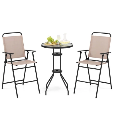 Costway 3PCS Patio Bistro Set Folding Chairs Round Bar Table With 1.6'' Umbrella Hole Yard 12 Costway 3PCS Patio Bistro Set Folding Chairs Round Bar Table With 1.6'' Umbrella Hole Yard - Image 10