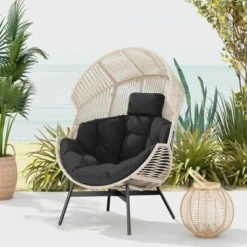 Costway Oversized Egg Style Chair With Cushions & Headrest Heavy-Duty Metal Frame For Yard Off White/Grey/Black -Costway GUEST f8a843a2 9fb5 4a08 a057 ec476b107a39