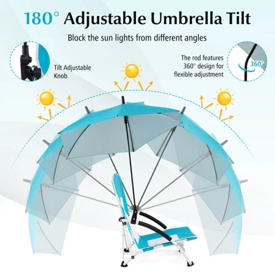 Costway 1/2 PCS Portable Beach Umbrella Chair With Hexagonal Parasol Comfy Armrest Breathable Seat Pink 7 Costway 1/2 PCS Portable Beach Umbrella Chair With Hexagonal Parasol Comfy Armrest Breathable Seat Pink - Image 5