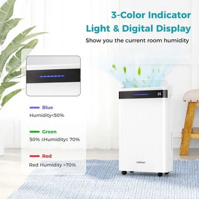 Costway 57 Pint Dehumidifier For Home And Basement With 4 Modes 3-Color Indicator 24H Timer 3 Costway 57 Pint Dehumidifier For Home And Basement With 4 Modes 3-Color Indicator 24H Timer