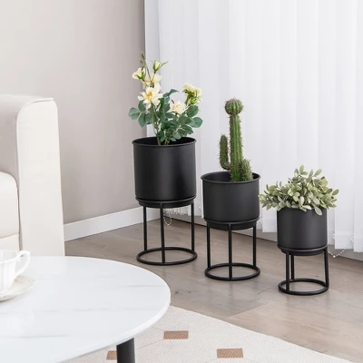 Costway 3 Metal Planter Pot Stand Modern Decorative Flowerpots Set With Drainage Holes 3 Costway 3 Metal Planter Pot Stand Modern Decorative Flowerpots Set With Drainage Holes
