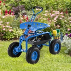 Costway Garden Cart Patio Wagon Roll Work Seat With Tray Basket Extendable Handle Blue/Red/Green -Costway GUEST f9725732 6dd8 4e67 b5c9 b578c80fb3e7