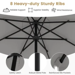Costway 9.3 FT Solar Patio Umbrella Outdoor Market Sunshade With 24 LED Lights,Ruffles Beige/Brown/Red/Gray/Turquoise -Costway GUEST f9f8a580 d606 4950 b72d b52dde0a289b