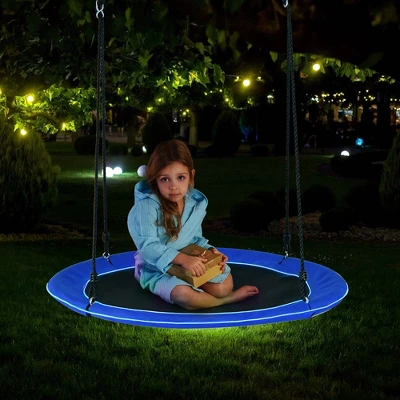 Costway 40'' Saucer Tree Swing 660 LBS For Kids Adults Outdoor With LED Lights Rainbow Color/Blue 3 Costway 40'' Saucer Tree Swing 660 LBS For Kids Adults Outdoor With LED Lights Rainbow Color/Blue