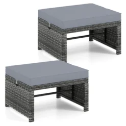 Costway Patio Ottomans Set Of 2 PE Rattan Footstools With Removable Cushions & Metal Frame Red/Gray/Black/White/Turquoise/Navy -Costway GUEST fa0a44b2 01b2 45b5 ae67 342faa716139