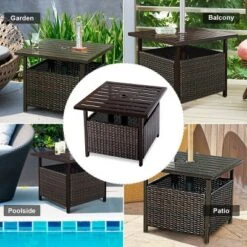 Costway Brown Rattan Wicker Steel Side Table Outdoor Furniture Deck Garden Patio Pool -Costway GUEST fa3260d7 27ff 4745 a962 b79812f3226e