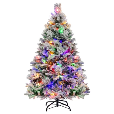 Costway 4.5 FT/6FT/7ft Pre-Lit Snow Flocked Christmas Tree Hinged Xmas Tree With8 Modes 160/240/320 Lights 12 Costway 4.5 FT/6FT/7ft Pre-Lit Snow Flocked Christmas Tree Hinged Xmas Tree With8 Modes 160/240/320 Lights - Image 10