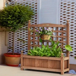 Costway 2 PCS Solid Wood Planter Box With Trellis Weather-Resistant 25"x11"x30"