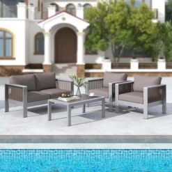 Costway 2 PCS Aluminum Single Sofa Outdoor Furniture Set With Thick Back & Seat Cushions Grey -Costway GUEST fa9bb2a6 73d6 4b1c 99ee 390c17a5a53e