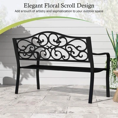Costway 50" Porch Bench With Ergonomic Backrest & Armrests Floral Patterns Curved 10 Costway 50" Porch Bench With Ergonomic Backrest & Armrests Floral Patterns Curved - Image 8
