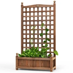 Costway 2 PCS Solid Wood Planter Box With Trellis Weather-Resistant 25"x11"x48" -Costway GUEST fae02a19 c1aa 493b 8e64 715fe38e6e69
