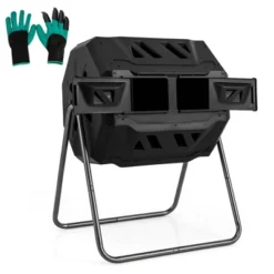 Costway 42-Gal Compost Bin Dual Chamber Composting Tumbler With 2 Sliding Doors Metal Frame Black/Green -Costway GUEST fb333cfb e289 4a4d a36e 687a47925b4d