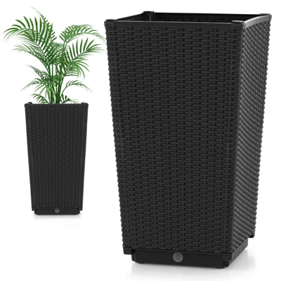 Costway 2PCS Outdoor Wicker Flower Pot 22.5''Tall Planters With Drainage Hole Black/Coffee 11 Costway 2PCS Outdoor Wicker Flower Pot 22.5''Tall Planters With Drainage Hole Black/Coffee - Image 9