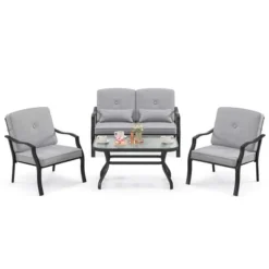 Costway 4 PCS Patio Furniture Set Outdoor Conversation Sofa Tempered Glass Coffee Table -Costway GUEST fb792aa8 1b9f 47a9 9861 9f50a2dd6cc7