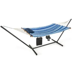 Costway Hammock Chair Stand Set Cotton Swing W/ Pillow Cup Holder Indoor Outdoor -Costway GUEST fc198bee 7a96 47db 8594 01a32686efdd