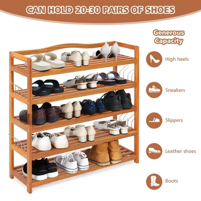 Costway 5-Tier Wood Shoe Rack Freestanding Large Shoe Storage Organizer Heavy-duty 4 Costway 5-Tier Wood Shoe Rack Freestanding Large Shoe Storage Organizer Heavy-duty - Image 2