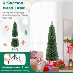 Costway 5/6/7/8 FT Pencil Christmas Tree Artificial Xmas Tree With 295/392/523/671 Memory Wire Branch Tips -Costway GUEST fcfc190f 9439 4e5c 8f1e 1f264d37ff81