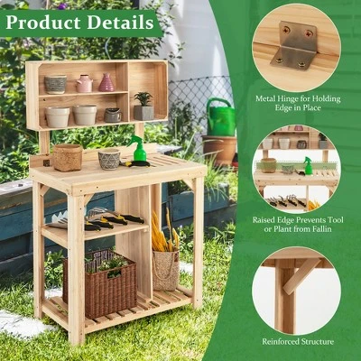 Costway Garden Potting Table Outdoor Potting Bench Wooden Workstation W/Storage Shelf 4 Costway Garden Potting Table Outdoor Potting Bench Wooden Workstation W/Storage Shelf - Image 2