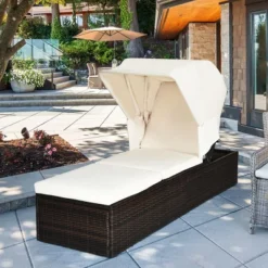 Costway Patio Rattan Lounge Chair Chaise Cushioned Top Canopy Adjustable White -Costway GUEST fd70e8a2 42d0 410e ba30 94aeeb095865