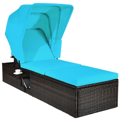 Costway Patio Rattan Lounge Chair Chaise Cushioned Top Canopy Adjustable Turquoise 3 Costway Patio Rattan Lounge Chair Chaise Cushioned Top Canopy Adjustable Turquoise