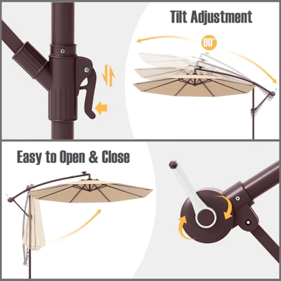 Costway Patio 10FT Hanging Offset Umbrella 32 LED Lights Sand Bag Outdoor Cross Base Beige/Turquoise/Dark Gray/Wine/Coffee/Navy 6 Costway Patio 10FT Hanging Offset Umbrella 32 LED Lights Sand Bag Outdoor Cross Base Beige/Turquoise/Dark Gray/Wine/Coffee/Navy - Image 4