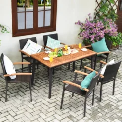Costway 7 PCS Patio Rattan Dining Set Acacia Wood Table Top Stackable Chair -Costway GUEST fe04e162 b0bc 42ef 83a3 8b4df8dae567