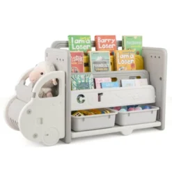 Costway 3-Tier Kids Toy Storage And Bookshelf With 2 Storage Boxes Decorative Car Head -Costway GUEST fe2026b0 4331 4acd abdd 0ed7d3bf79ca