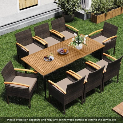 Costway 9 PCS Patio PE Wicker Dining Set With Cushions And 1.9" Umbrella Hole For Deck 9 Costway 9 PCS Patio PE Wicker Dining Set With Cushions And 1.9" Umbrella Hole For Deck - Image 7