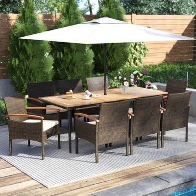 Costway 9 PCS Patio PE Wicker Dining Set With Cushions And 1.9" Umbrella Hole For Deck 7 Costway 9 PCS Patio PE Wicker Dining Set With Cushions And 1.9" Umbrella Hole For Deck - Image 5