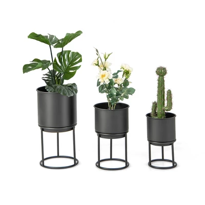 Costway 3 Metal Planter Pot Stand Modern Decorative Flowerpots Set With Drainage Holes 11 Costway 3 Metal Planter Pot Stand Modern Decorative Flowerpots Set With Drainage Holes - Image 9