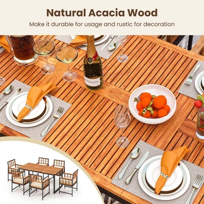 Costway 7 PCS Patio Dining Set Outdoor Acacia Wood Table With Soft Cushions Umbrella Hole 7 Costway 7 PCS Patio Dining Set Outdoor Acacia Wood Table With Soft Cushions Umbrella Hole - Image 5