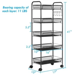 Costway 5 Tier Mesh Rolling File Utility Cart Storage Basket Home Office Kitchen Black