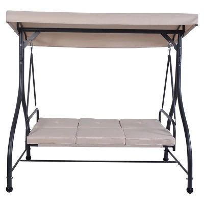 Costway Converting Outdoor Swing Canopy Hammock 3 Seats Patio Deck Furniture Beige 4 Costway Converting Outdoor Swing Canopy Hammock 3 Seats Patio Deck Furniture Beige - Image 2