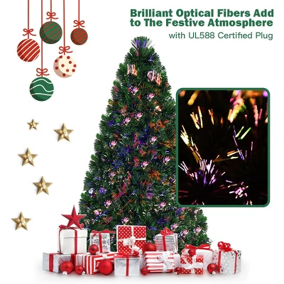 Costway Pre-Lit Fiber Optic Artificial PVC Christmas Tree 6Ft 3 Costway Pre-Lit Fiber Optic Artificial PVC Christmas Tree 6Ft