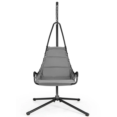 Costway Swing Chair With Stand Extra-wide And Cushioned Seat Outdoor Indoor Hanging Chair Grey/Beige 11 Costway Swing Chair With Stand Extra-wide And Cushioned Seat Outdoor Indoor Hanging Chair Grey/Beige - Image 9