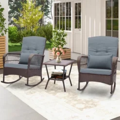 Costway 3 PCS Patio Rocker Set Outdoor Wicker Rocking Chairs With Double-Layer Coffee Table Gray/Navy/Beige/Red 25 Costway 3 PCS Patio Rocker Set Outdoor Wicker Rocking Chairs With Double-Layer Coffee Table Gray/Navy/Beige/Red -Costway GUEST ff502722 4568 42dd 9ae8 58b5fdde387e