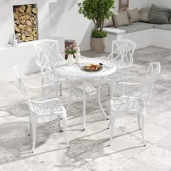 Costway 5 PCS Patio Cast Aluminum Bistro Set Dining Table & Chair With Umbrella Hole -Costway GUEST ff571511 27b0 4348 b186 5954985a7233