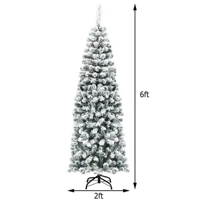 Costway 4.5/6/7.5 Ft Unlit Hinged Snow Flocked Artificial Pencil Christmas Tree With 242/500/641 Branch 4 Costway 4.5/6/7.5 Ft Unlit Hinged Snow Flocked Artificial Pencil Christmas Tree With 242/500/641 Branch - Image 2