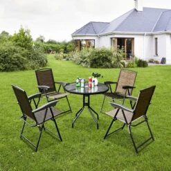 Costway 5PC Bistro Outdoor Patio Furniture Set Glass Table W/4 Folding Adjustable Chairs -Costway GUEST ffc25e1e 45b9 4db4 9cd2 4147b6def00b