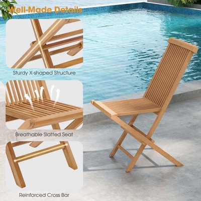 Costway 2 PCS Patio Folding Chair Teak High Back Dining Slatted Seat Portable Outdoor 9 Costway 2 PCS Patio Folding Chair Teak High Back Dining Slatted Seat Portable Outdoor - Image 7