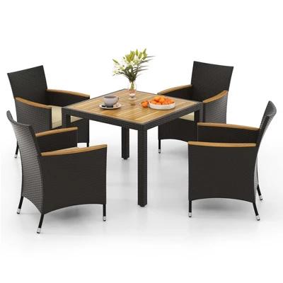 Costway 5 PCS Patio Dining Table Set For 4 Rattan Conversation Set With Umbrella Hole 3 Costway 5 PCS Patio Dining Table Set For 4 Rattan Conversation Set With Umbrella Hole