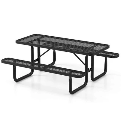 Costway 72" Coated Steel Camping Table With Seats Outdoor Picnic Table & Bench Set For 8 Black 11 Costway 72" Coated Steel Camping Table With Seats Outdoor Picnic Table & Bench Set For 8 Black - Image 9